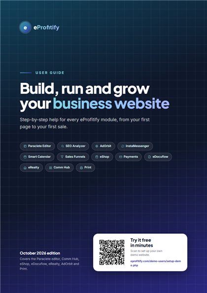 Cover of the free eProfitify User Guide: Build, run and grow your business website